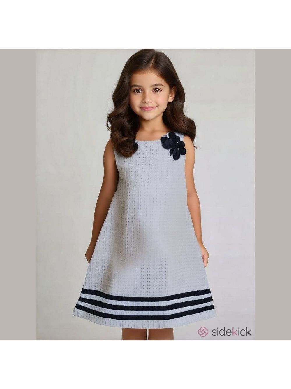Girls 6x Shrinking Violet Sleeveless Lined White Dress with Navy Trim